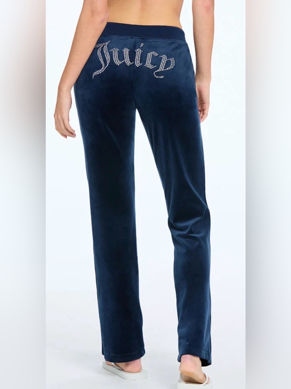 Juicy Couture OG Big Bling Velour Track Pants Navy Rhinestone Y2K M